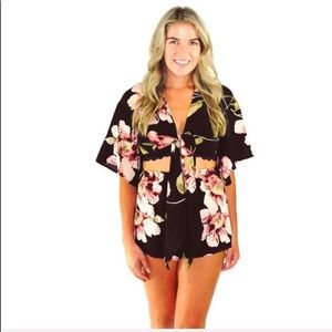 Banjul Floral romper with tie in the front